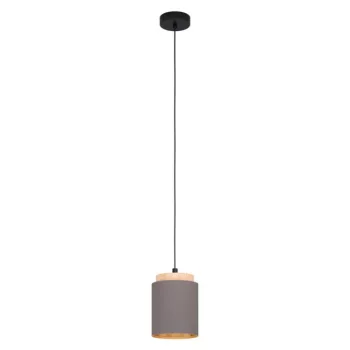   EGLO 99445 ALBARIZA, beltéri függeszték, E27 foglalattal, MAX 1X40W teljesítménnyel, fekete, barna / acél, fa lámpatest, IP20, cappuccino / textil búrával, kapcsoló nélkül