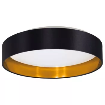   EGLO 99539 MASERLO 2, beltéri LED-es mennyezeti lámpa, LED foglalattal, MAX 24W teljesítménnyel, 2100lm, 3000 K, fehér / műanyag, acél lámpatest, IP20, fekete, arany / textil búrával, LED nem cserélhető, kapcsoló nélkül