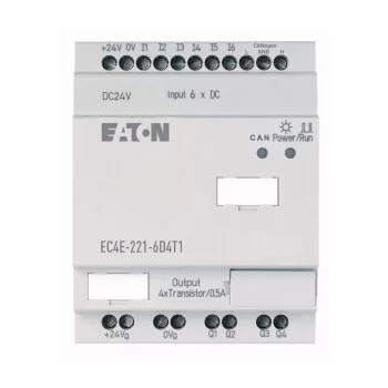   Eaton 114297 EC4E-221-6D4T1 24VDC; kihelyezett kompakt I/O modul, CAN, 6DI/4DO