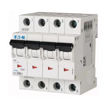 Eaton 166545 PL6-D20/4 Kismegszakító, 6kA 4 pólus