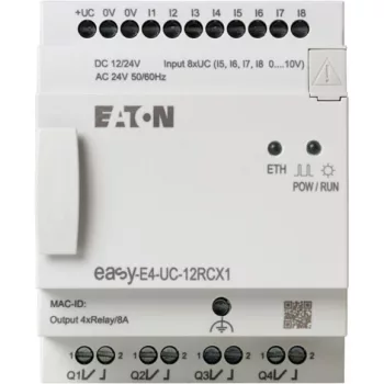   Eaton 197212 EASY-E4-UC-12RCX1 12/24V UC, Vezérlő Relé; 8DI(4AI)/4RO,Kij.nélk,ETH