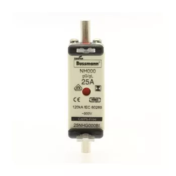   Eaton 25NHG000BI NH FUSE 25A 500V GL/GG SIZE 000 NH-betét 25A, DIN 000 méret, 500V AC, gG, szig.fül