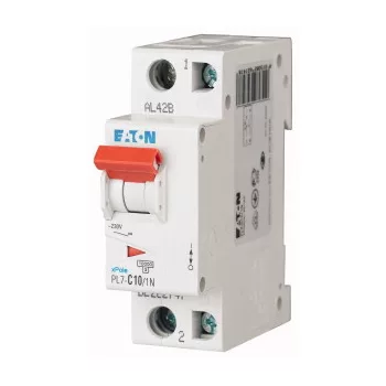   Eaton 262756 PL7-D10/1N Kismegszakító. 1P+N, 10A, D karakterisztika, 10kA