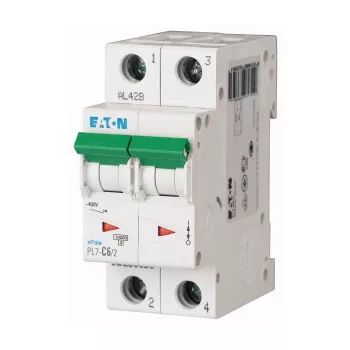   Eaton 263368 PL7-D6/2 Kismegszakító. 2P, 6A, D karakterisztika, 10kA