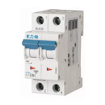   Eaton 263382 PL7-D20/2 Kismegszakító. 2P, 20A, D karakterisztika, 10kA