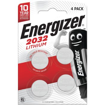   Energizer EGCR2032B4 CR2032 lítium gombelem – hosszú élettartamú 3V elem autókulcsokhoz, órákhoz és okoseszközökhöz ( 4db/csomag ) ( EGCR2032B4 )