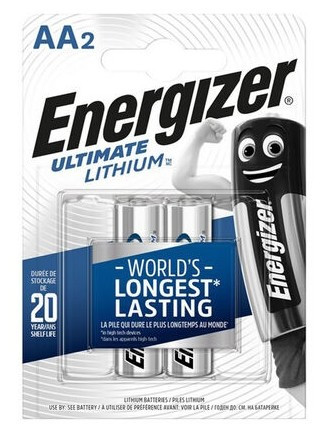 Energizer ELAAB2 Ultimate Lithium LR6 (AA) ceruzaelem – extra hosszú élettartamú, ultrakönnyű 1,5V prémium lítium elem nagy teljesítményű eszközökhöz ( 2db/csomag ) ( ELAAB2 )