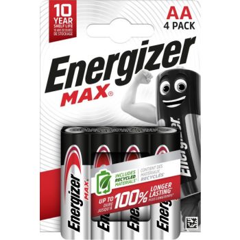   Energizer EMAA Max LR6 (AA) alkáli ceruzaelem – hosszú élettartamú, megbízható 1,5V energiaforrás háztartási és elektronikai eszközökhöz ( 4db/csomag ) ( EMAA )