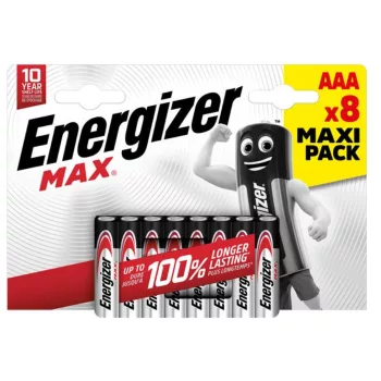   Energizer EMAAAB8 Max LR03 (AAA) mikro alkáli elem – hosszú élettartamú, megbízható 1,5V energiaforrás elektronikai és háztartási eszközökhöz ( 8db/csomag ) ( EMAAAB8 )