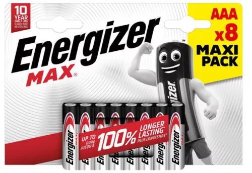 Energizer EMAAAB8 Max LR03 (AAA) mikro alkáli elem – hosszú élettartamú, megbízható 1,5V energiaforrás elektronikai és háztartási eszközökhöz ( 8db/csomag ) ( EMAAAB8 )