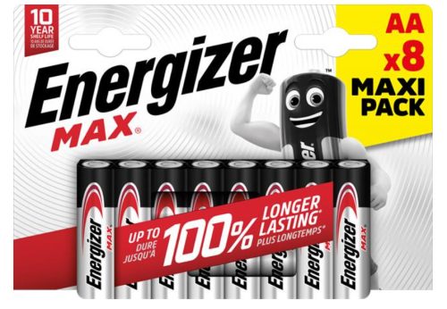 Energizer EMAAB8 Max LR6 (AA) alkáli ceruzaelem – hosszú élettartamú, megbízható 1,5V energiaforrás háztartási és elektronikai eszközökhöz ( 8db/csomag ) ( EMAAB8 )