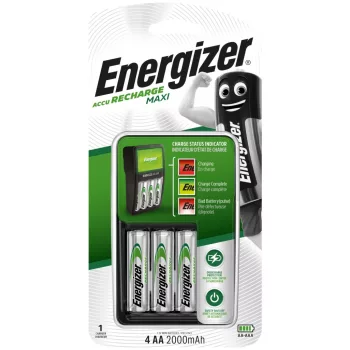   Energizer TEQM-MAXI-2000 Quattro Maxi akkumulátortöltő LR6 (AA) és LR03 (AAA) akkumulátorokhoz, beépített túltöltés elleni védelemmel + 4xLR6 (AA) újratölthető ceruzaakku 2000mAh Ni-MH ( TEQM-MAXI-2000 )