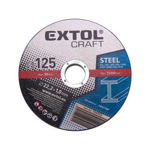 EXTOL CRAFT 106902 vágókorong acélhoz; 125×1,0×22,2mm, max. 12.200 ford/perc, (darabáras, de csak ötösével rendelhető) ( 106902 )