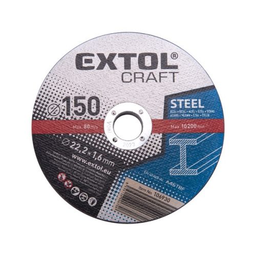 EXTOL CRAFT 106930 vágókorong acélhoz 150×1,6×22,2mm, max. 10.200 ford/perc, (darabáras, de csak ötösével rendelhető) ( 106930 )