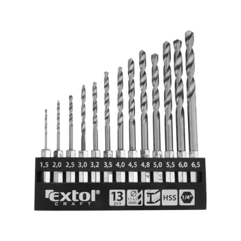  EXTOL CRAFT 11140 fémcsigafúró klt., 13db, HSS; 1,5-6,5mm, 1/4" BIT befogás, polírozott, műanyag tartóban, bliszteren ( 11140 )