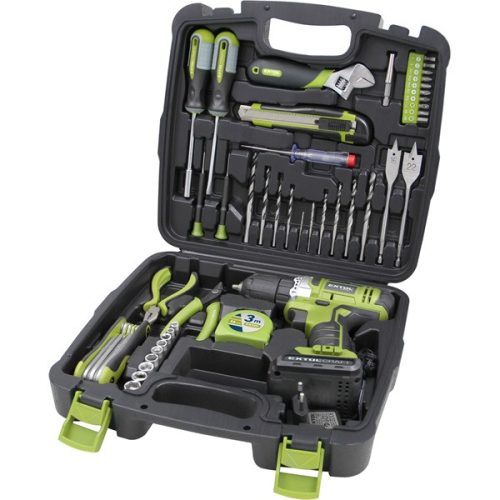 EXTOL CRAFT 422800 akkus fúrócsavarozó, 12V, Li-ion, 1db 1300 mAh akku + 46 db szerszámkészlet ( 422800 )