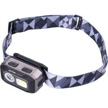   EXTOL LIGHT 43185 LED fejlámpa, Osram+COB, 500 Lumen; IR szenzor, tölthető akkuval+AAA elemmel is, 4 funkció, cseppálló: IPX4 ( 43185 )