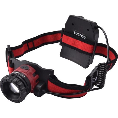 EXTOL LIGHT 43190 LED fejlámpa, 10 W, CREE XPL, 450 Lumen; tölthető akkuval, zoom + 3 funkció (teljes/ 1/4 fényerő, villogás), fehér+piros ( 43190 )