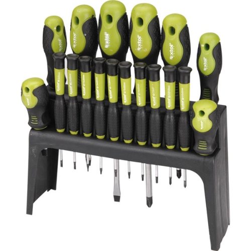 EXTOL CRAFT 53145 csavarhúzó klt. 18 db, CrV, mágneses, 4db lapos + 4 db PH + 10 db órás csavarhúzó, műanyag tartóval, bliszteren ( 53145 )