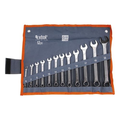 EXTOL PREMIUM 6333 csillag-villás kulcs klt., CrV., vászon tartóban ; 12db, 6-22mm ( 6333 )