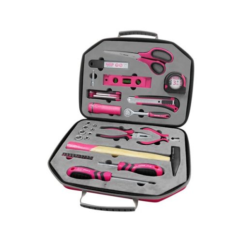 EXTOL LADY 6590 szerszámkészlet, 47db, 1/4"; Extol Lady, rózsaszín, 8 dugófej (5-14mm), fogó, csavarhúzók, kalapács, BIT-ek, vízmérték ( 6590 )