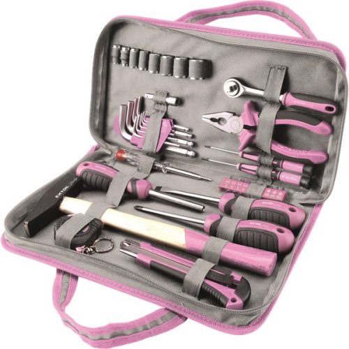 EXTOL LADY 6596 szerszámkészlet, 39db, 1/4"; Extol Lady, rózsaszín, 8 dugófej (5-14mm), fogó, csavarhúzók, kalapács, BIT-ek ( 6596 )