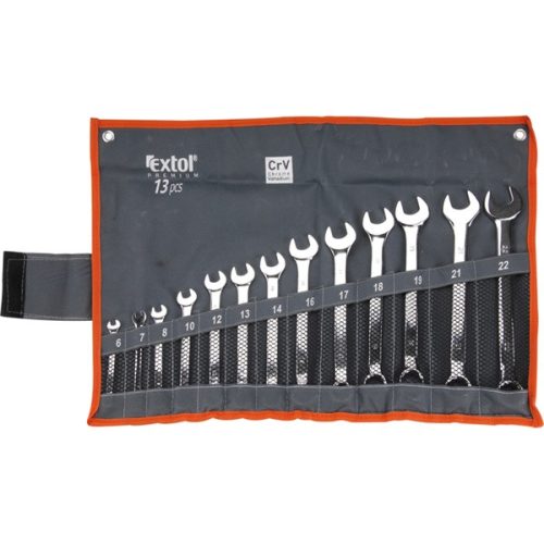 EXTOL PREMIUM 6733 csillag-villás kulcs klt., CrV., elliptikus, vászon tartóban ; 13db, 6-22mm ( 6733 )