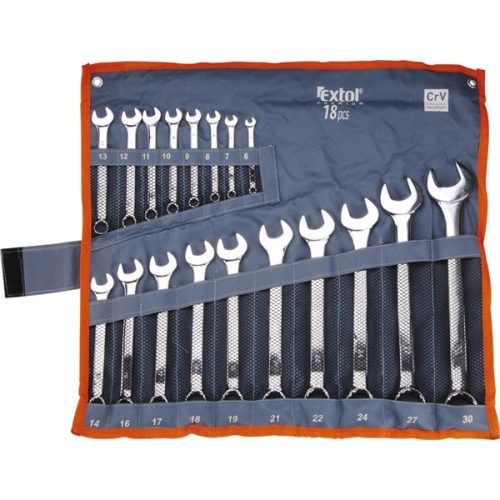 EXTOL PREMIUM 6734 csillag-villás kulcs klt., CrV., elliptikus, vászon tartóban ; 18db, 6-30mm ( 6734 )