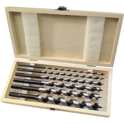 EXTOL PREMIUM 8801290 fafúró klt. 6 db, 6-8-10-12-16-20×260mm, csavaros heggyel, hatszög befogás; fa dobozban ( 8801290 )