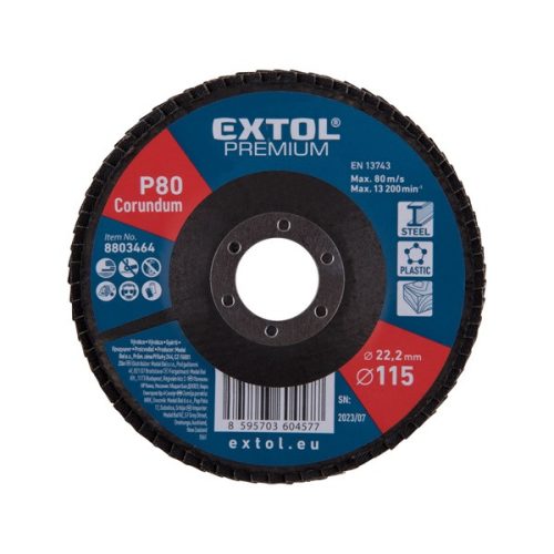 EXTOL PREMIUM 8803463 lamellás csiszoló acél, Alu, műa. és fa munkadarabok csiszolására, 115×22mm; P60, kúpos, max.:13.200 ford./perc, EN13743 ( 8803463 )