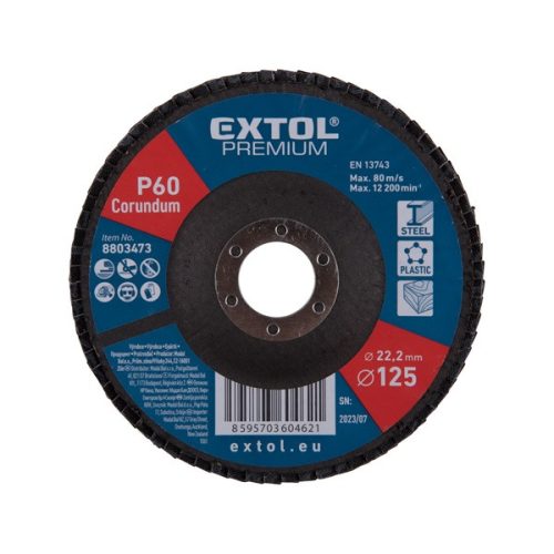 EXTOL PREMIUM 8803476 lamellás csiszoló acél, Alu, műa. és fa munkadarabok csiszolására, 125×22mm; P120, kúpos,max.:12.300 ford./perc, EN13743 ( 8803476 )