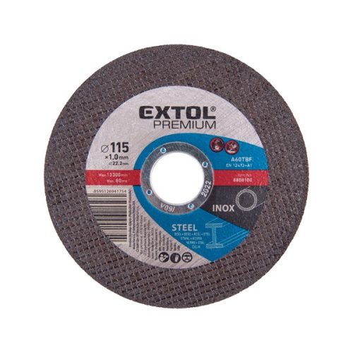 EXTOL PREMIUM 8808100 vágókorong acélhoz/inoxhoz, kék; 115×1,0×22,2mm, max 13300 ford/perc, (darabáras, de csak ötösével rendelhető) ( 8808100 )