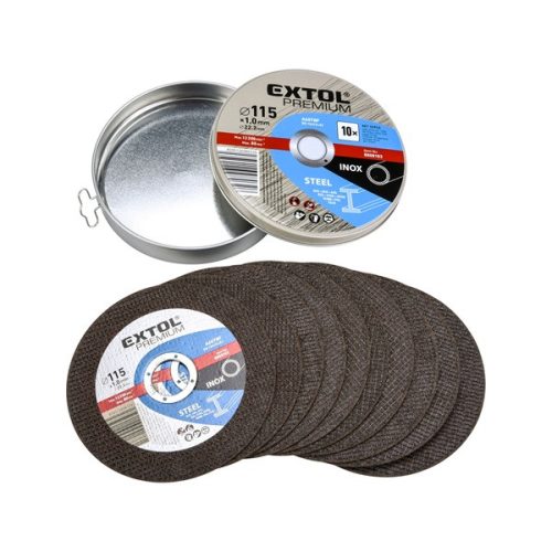 EXTOL PREMIUM 8808103 vágókorong 10 db, acélhoz/inoxhoz, kék; 125×1×22,2mm, max 12200 ford/perc, fémdobozban ( 8808103 )