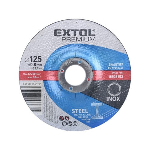 EXTOL PREMIUM 8808152 vágókorong, acélhoz/inoxhoz; 125×0,8×22,2mm, max 12200 ford/perc ( 8808152 )
