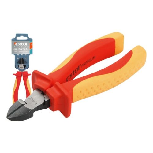 EXTOL PREMIUM 8813173 oldalcsípő fogó, 160mm, szigetelt, 1000V, VDE, DIN ISO 5749, CV, duál piros/sárga nyél, akasztós szerszámtartó ( 8813173 )