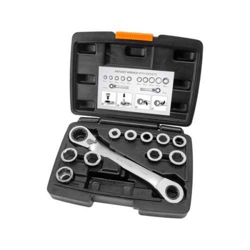 EXTOL PREMIUM 8816101 racsnis csillagkulcs klt. 11db; cserélhető betétekkel: 8-19mm CrV. 72 foggal, 2 irányú forgás ( 8816101 )