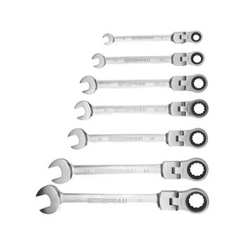   EXTOL PREMIUM 8816105 csuklós racsnis csillag-villás kulcs klt. 7db; 8-10-12-13-14-17-19mm CrV. 72 foggal, 1 irányú forgás ( 8816105 )