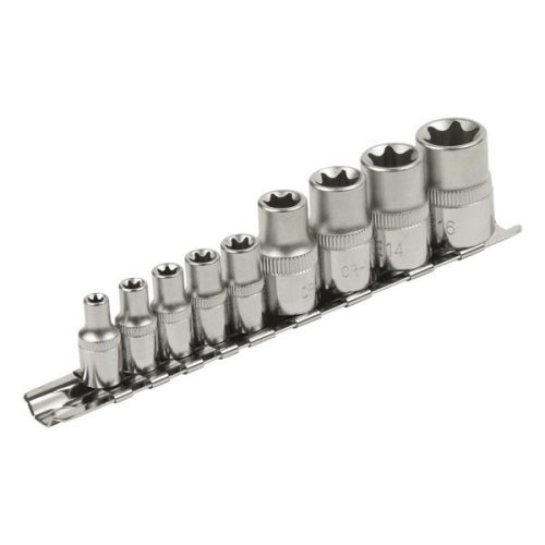 EXTOL PREMIUM 8818114 dugófej klt., E-TORX; 1/4"×5db (E5-E6-E7-E8-E10), 1/2"×4db, (E12-E14-E16-E18), tartó sínen ( 8818114 )