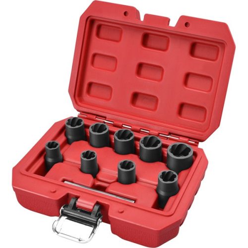 EXTOL PREMIUM 8818141 csavarkiszedő klt. TWIST; 3/8" befogás, 9db fej: 10, 11, 12, 13, 14, 15, 16, 17, 19mm, 1 db kiütőrúd, CrMo, műanyag kof. ( 8818141 )
