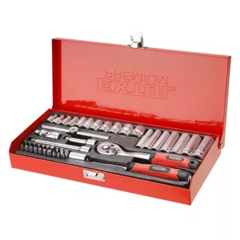   EXTOL PREMIUM 8818360 dugókulcs klt., CV., racsnis 45fog ; 1/4", 45db, 4-14mm, fém doboz ( 8818360 )
