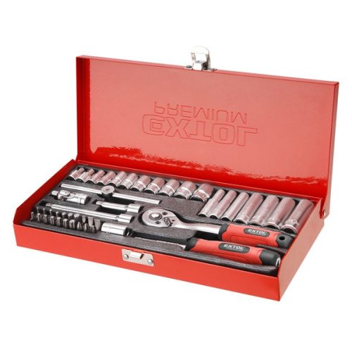 EXTOL PREMIUM 8818360 dugókulcs klt., CV., racsnis 45fog ; 1/4", 45db, 4-14mm, fém doboz ( 8818360 )
