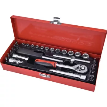   EXTOL PREMIUM 8818361 dugókulcs klt., CV., racsnis 45fog ; 1/4" 30db, normál (4-14mm) dugófejek, bitdugófej (-, +, imbusz, torx), fém doboz ( 8818361 )
