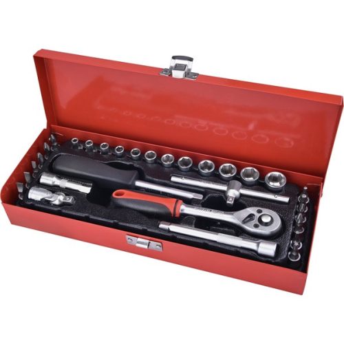 EXTOL PREMIUM 8818361 dugókulcs klt., CV., racsnis 45fog ; 1/4" 30db, normál (4-14mm) dugófejek, bitdugófej (-, +, imbusz, torx), fém doboz ( 8818361 )