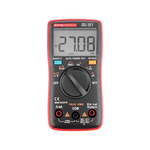 EXTOL PREMIUM 8831254 digitális multiméter; Amper/Volt/Ohm mérő, True RMS, hangjelző funkcióval, CE, 2 db 1,5V AA elem ( 8831254 )