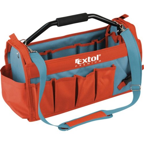 EXTOL PREMIUM 8858022 szerszámtáska, acélcső vázas, 49×23×28cm, 31 zseb, nylon, állítható, párnázott hordpánt+merev acél fogantyú ( 8858022 )