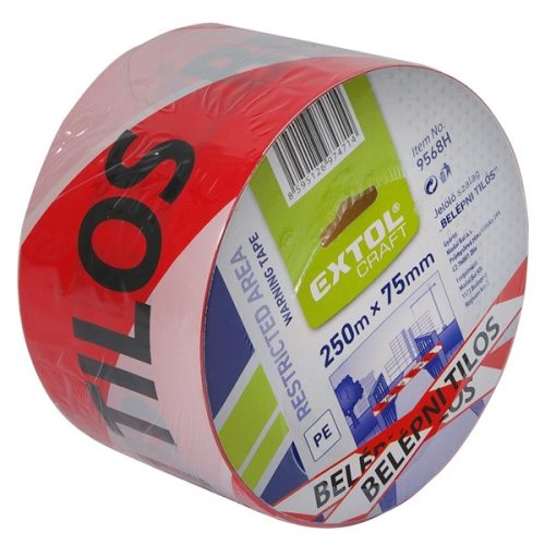 EXTOL CRAFT 9568H jelölő szalag, piros-fehér; 75mm×250m, polietilén "BELÉPNI TILOS" felirattal, (kordonszalag) ( 9568H )