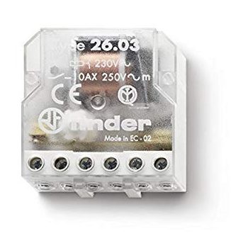   Finder, 26038012, 26.03.8.012, kapcsoló alá építhető léptető (impulzus) relé, 10A, 1 Záró + 1 Nyitó érintkező, 2 kapcsolási pozíció, tápfeszültség 12V AC (Finder 26038012, 26.03.8.012)