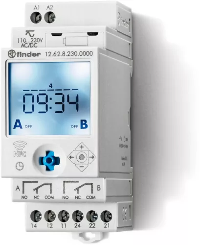 Finder 12.62.8.230.0000 elektronikus kapcsolóóra 16 A 2 váltóérintkező heti program DIN sínre