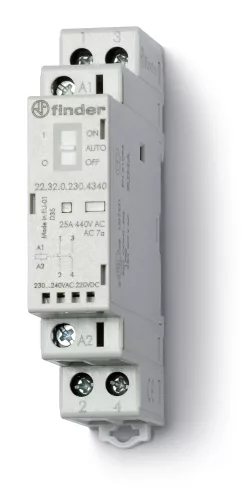 Finder 22.32.0.230.4340 installációs mágneskapcsoló 25A 2 záróérintkező 230 V AC/DC DIN sínre