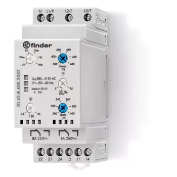 Finder 70.42.8.400.2032 felügyeleti relé 2 váltóérintkező (2 CO) 8 A 380…415 V AC (50/60 Hz)